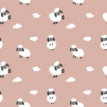 Cute Sheep Seamless Pattern, Cartoon Background vector Illustration イラスト素材