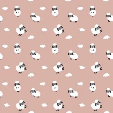 Cute Sheep Seamless Pattern, Cartoon Background vector Illustration Illustrazione stock