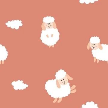 Cute Sheep Seamless Pattern, Cartoon Background vector Illustration Stock Illustration