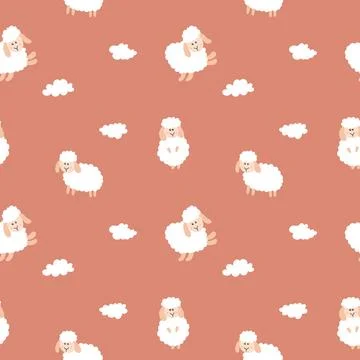 Cute Sheep Seamless Pattern, Cartoon Background vector Illustration Stock Illustration