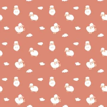 Cute Sheep Seamless Pattern, Cartoon Background vector Illustration Illustrazione stock