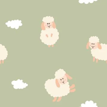 Cute Sheep Seamless Pattern, Cartoon Background vector Illustration Stock Illustration