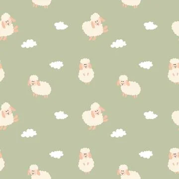 Cute Sheep Seamless Pattern, Cartoon Background vector Illustration Illustrazione stock