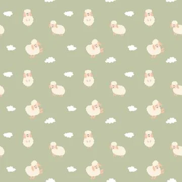 Cute Sheep Seamless Pattern, Cartoon Background vector Illustration Stock Illustration