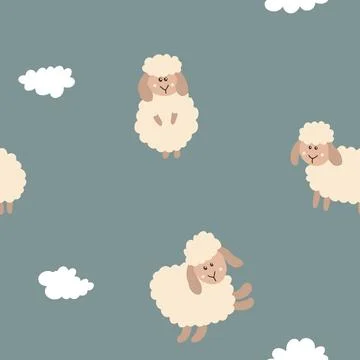 Cute Sheep Seamless Pattern, Cartoon Background vector Illustration Stock Illustration