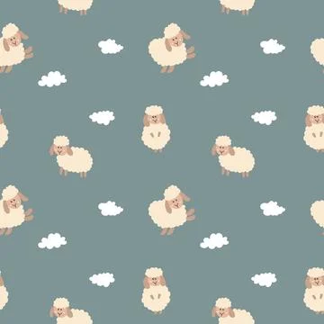 Cute Sheep Seamless Pattern, Cartoon Background vector Illustration Stock Illustration