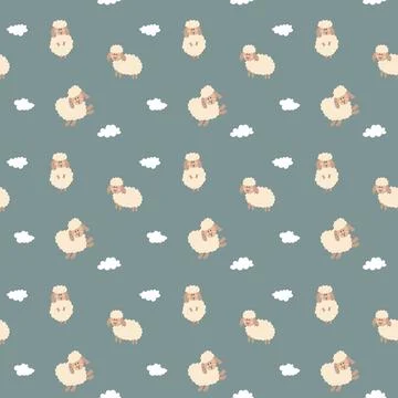 Cute Sheep Seamless Pattern, Cartoon Background vector Illustration Illustrazione stock
