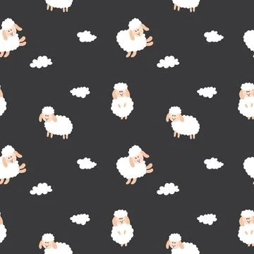 Cute Sheep Seamless Pattern, Cartoon Background vector Illustration Illustrazione stock