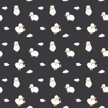 Cute Sheep Seamless Pattern, Cartoon Background vector Illustration 스톡 일러스트