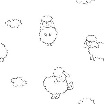 Cute Sheep Seamless Pattern, Cartoon Background vector Illustration 스톡 일러스트