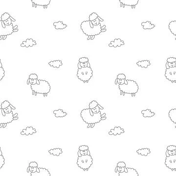 Cute Sheep Seamless Pattern, Cartoon Background vector Illustration Illustrazione stock