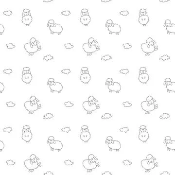 Cute Sheep Seamless Pattern, Cartoon Background vector Illustration Stock Illustration