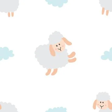 Cute Sheep Seamless Pattern, Cartoon Background vector Illustration Illustrazione stock