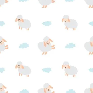 Cute Sheep Seamless Pattern, Cartoon Background vector Illustration Stock Illustration
