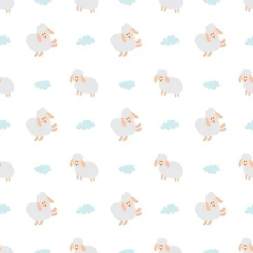 Cute Sheep Seamless Pattern, Cartoon Background vector Illustration Stock Illustration