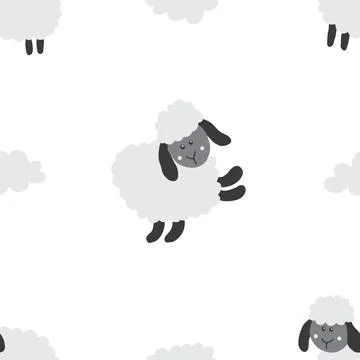 Cute Sheep Seamless Pattern, Cartoon Background vector Illustration 스톡 일러스트
