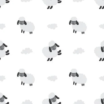Cute Sheep Seamless Pattern, Cartoon Background vector Illustration Illustrazione stock