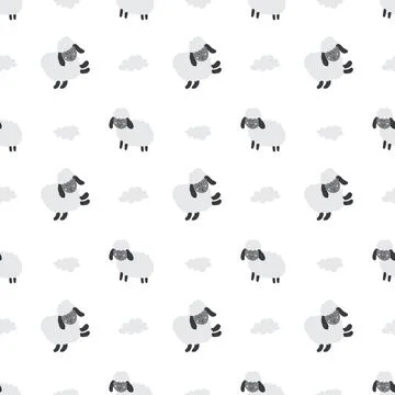 Cute Sheep Seamless Pattern, Cartoon Background vector Illustration Stock Illustration