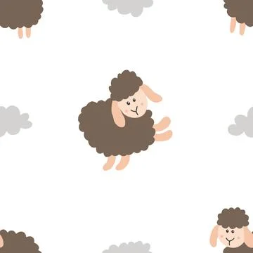 Cute Sheep Seamless Pattern, Cartoon Background vector Illustration Illustrazione stock