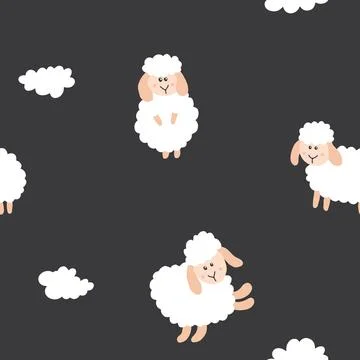 Cute Sheep Seamless Pattern, Cartoon Background vector Illustration Stock Illustration