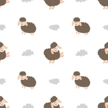Cute Sheep Seamless Pattern, Cartoon Background vector Illustration Stock Illustration