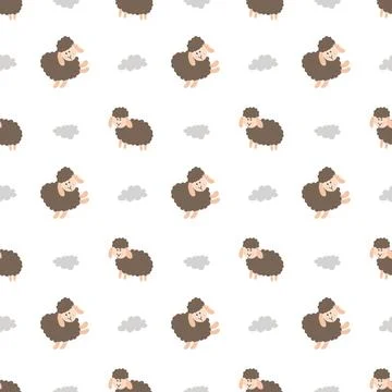 Cute Sheep Seamless Pattern, Cartoon Background vector Illustration Stock Illustration