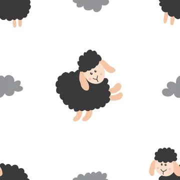 Cute Sheep Seamless Pattern, Cartoon Background vector Illustration Illustrazione stock