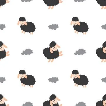 Cute Sheep Seamless Pattern, Cartoon Background vector Illustration Stock Illustration