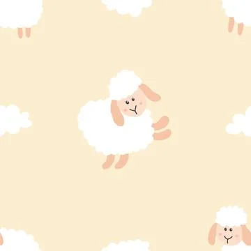 Cute Sheep Seamless Pattern, Cartoon Background vector Illustration Stock Illustration