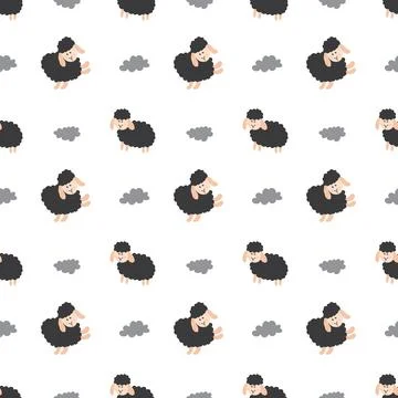Cute Sheep Seamless Pattern, Cartoon Background vector Illustration Illustrazione stock