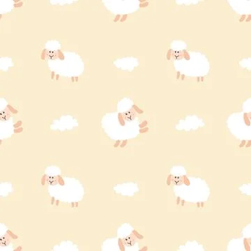 Cute Sheep Seamless Pattern, Cartoon Background vector Illustration Stock Illustration
