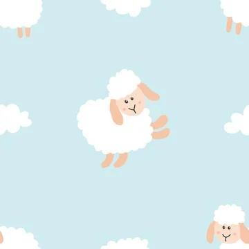 Cute Sheep Seamless Pattern, Cartoon Background vector Illustration Illustrazione stock