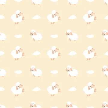 Cute Sheep Seamless Pattern, Cartoon Background vector Illustration Stock Illustration