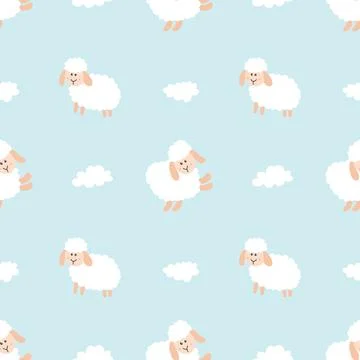 Cute Sheep Seamless Pattern, Cartoon Background vector Illustration Illustrazione stock