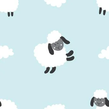 Cute Sheep Seamless Pattern, Cartoon Background vector Illustration Illustrazione stock