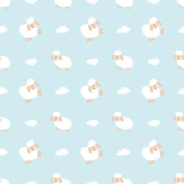 Cute Sheep Seamless Pattern, Cartoon Background vector Illustration Illustrazione stock