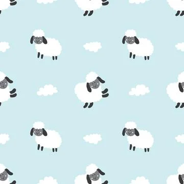 Cute Sheep Seamless Pattern, Cartoon Background vector Illustration Stock Illustration