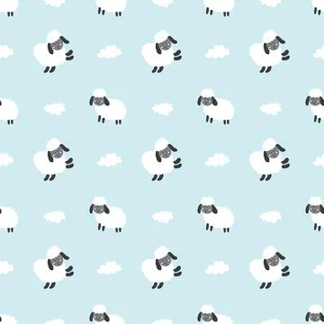 Cute Sheep Seamless Pattern, Cartoon Background vector Illustration Illustrazione stock