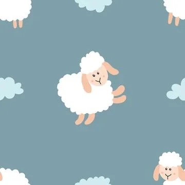 Cute Sheep Seamless Pattern, Cartoon Background vector Illustration Illustrazione stock