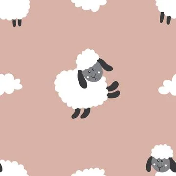 Cute Sheep Seamless Pattern, Cartoon Background vector Illustration Stock Illustration