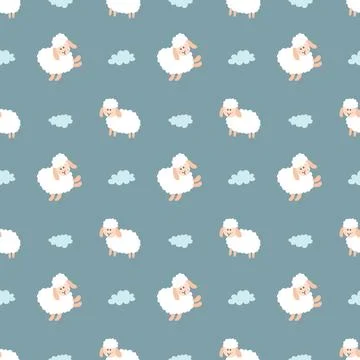 Cute Sheep Seamless Pattern, Cartoon Background vector Illustration Illustrazione stock