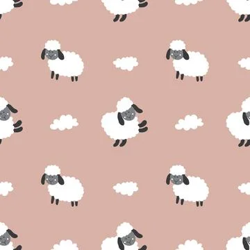 Cute Sheep Seamless Pattern, Cartoon Background vector Illustration Illustrazione stock