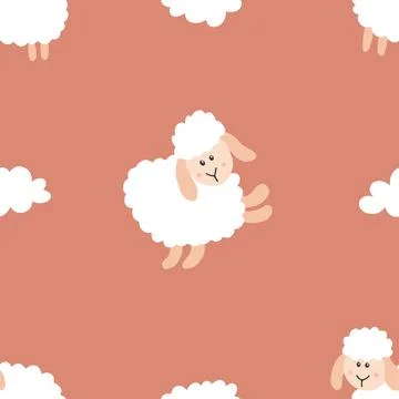 Cute Sheep Seamless Pattern, Cartoon Background vector Illustration Illustrazione stock