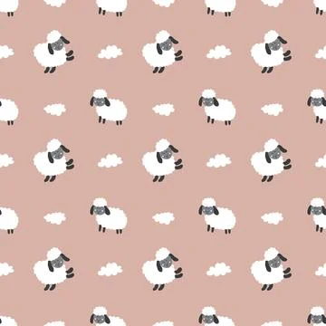 Cute Sheep Seamless Pattern, Cartoon Background vector Illustration Illustrazione stock