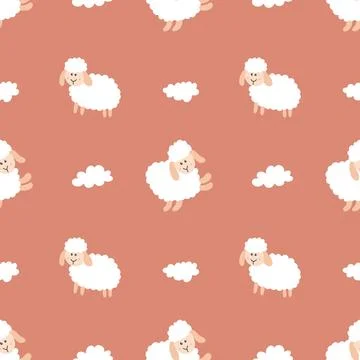 Cute Sheep Seamless Pattern, Cartoon Background vector Illustration Stock Illustration