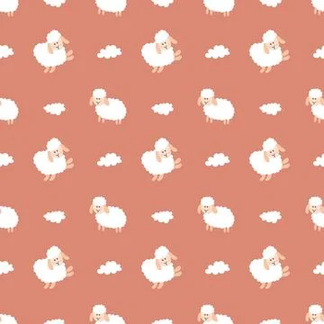 Cute Sheep Seamless Pattern, Cartoon Background vector Illustration Stock Illustration