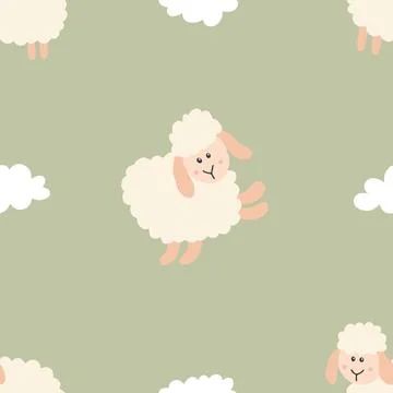 Cute Sheep Seamless Pattern, Cartoon Background vector Illustration Stock Illustration