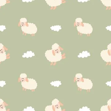 Cute Sheep Seamless Pattern, Cartoon Background vector Illustration Illustrazione stock