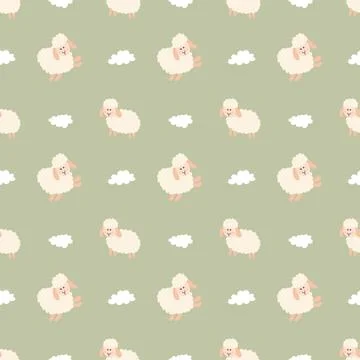 Cute Sheep Seamless Pattern, Cartoon Background vector Illustration Illustrazione stock
