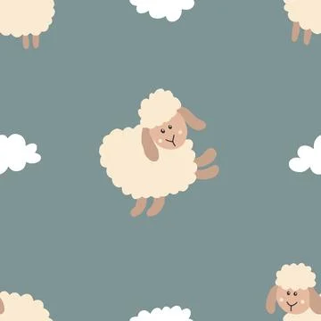 Cute Sheep Seamless Pattern, Cartoon Background vector Illustration Stock Illustration